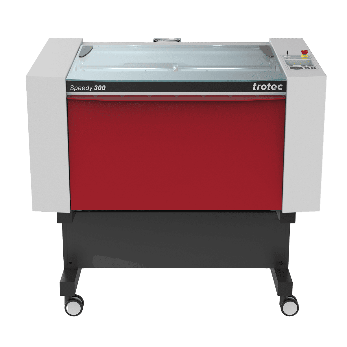 Front View Image of Trotec Speedy 300 with trolley base