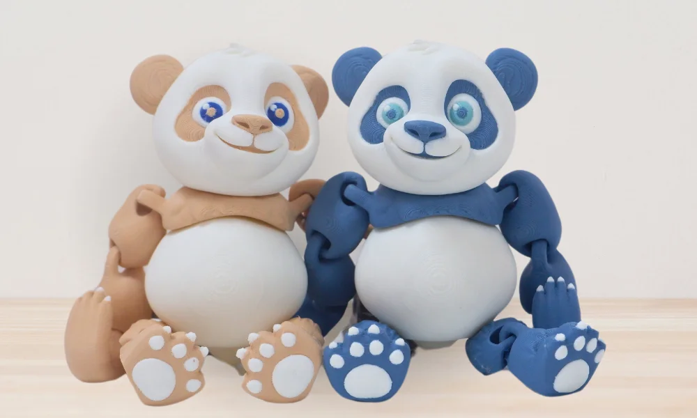 Image of two multi-color Flex Panda printed using A1 Mini Combo